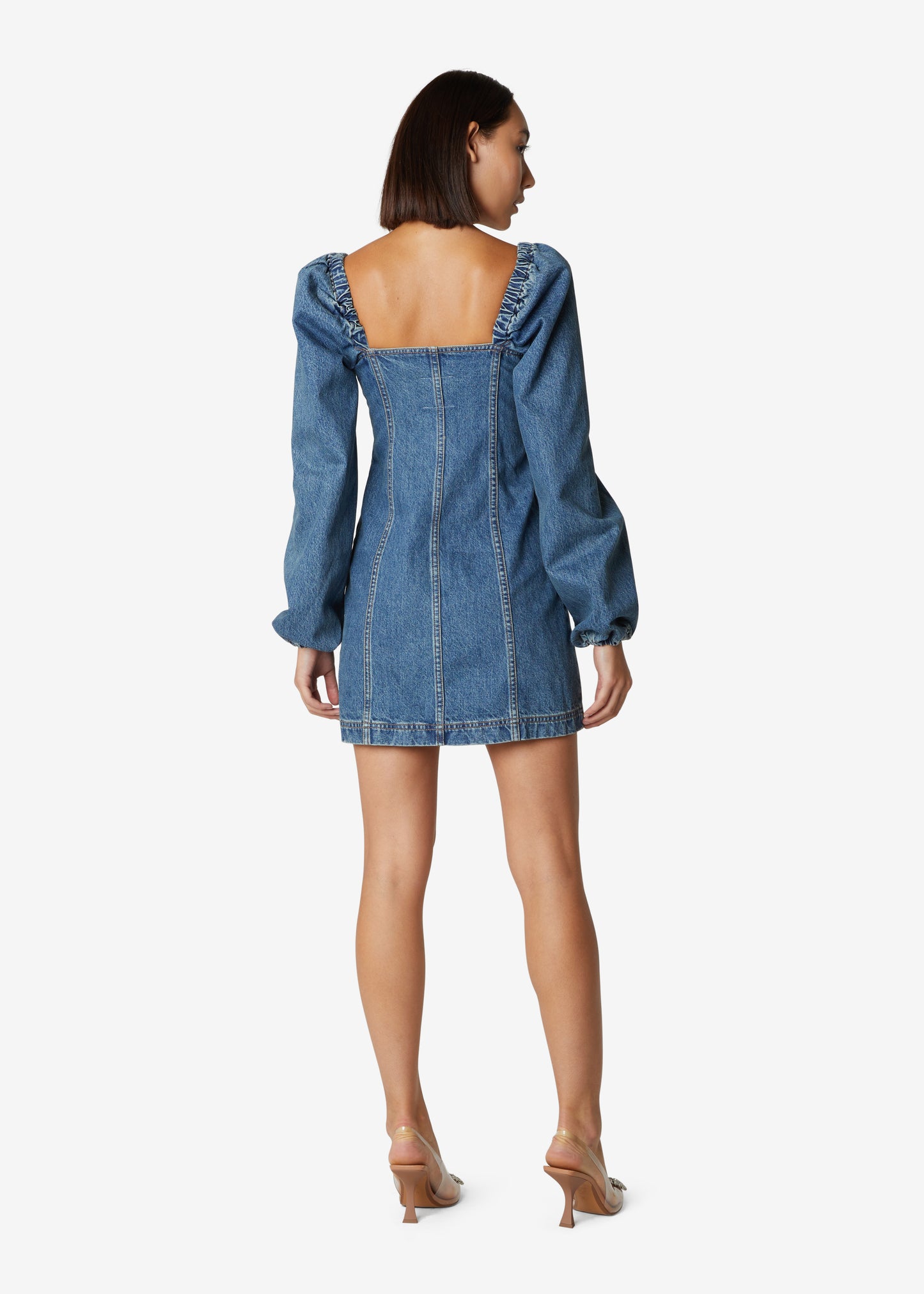 Puff Sleeves Denim Skirt