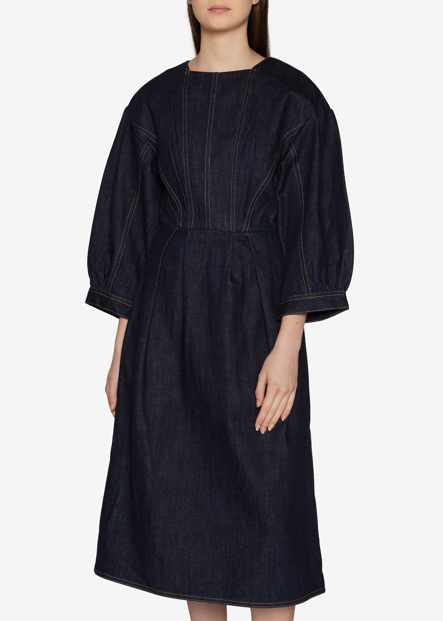 Balloon Sleeves Indigo Denim Dress