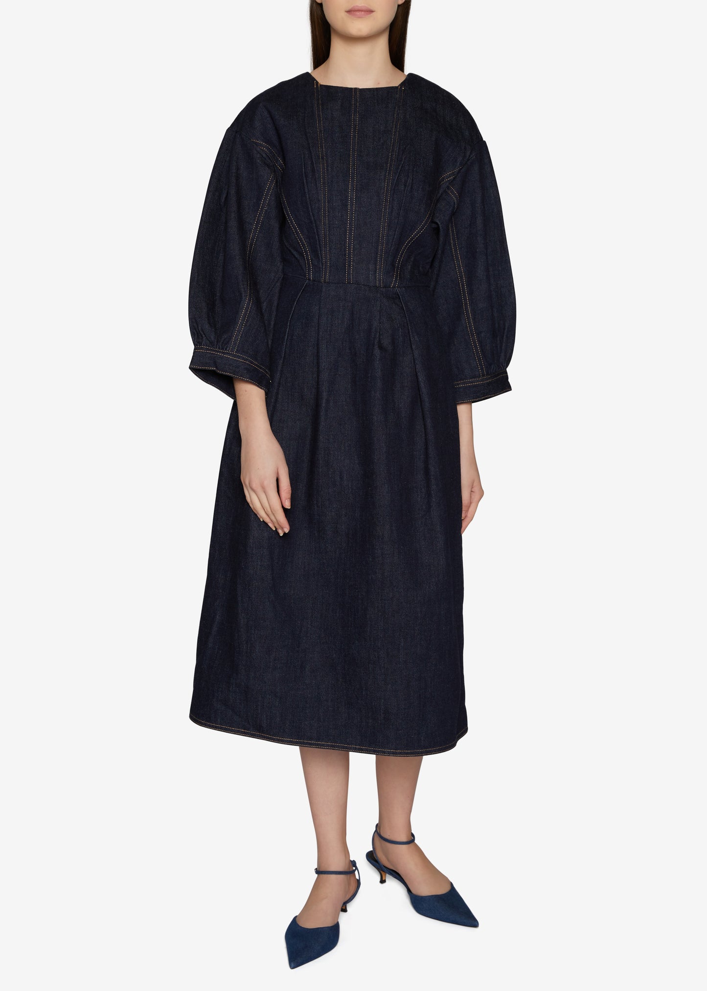 Balloon Sleeves Indigo Denim Dress