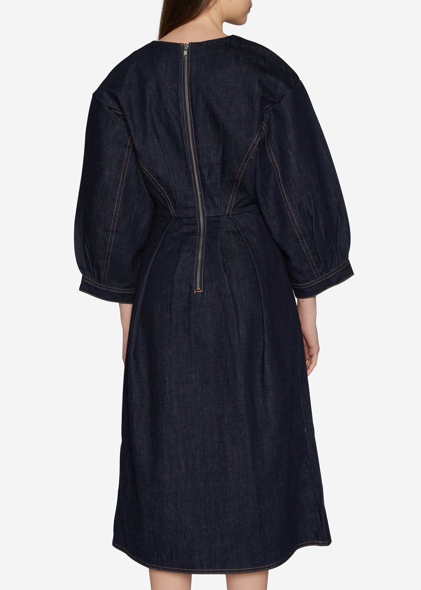 Balloon Sleeves Indigo Denim Dress