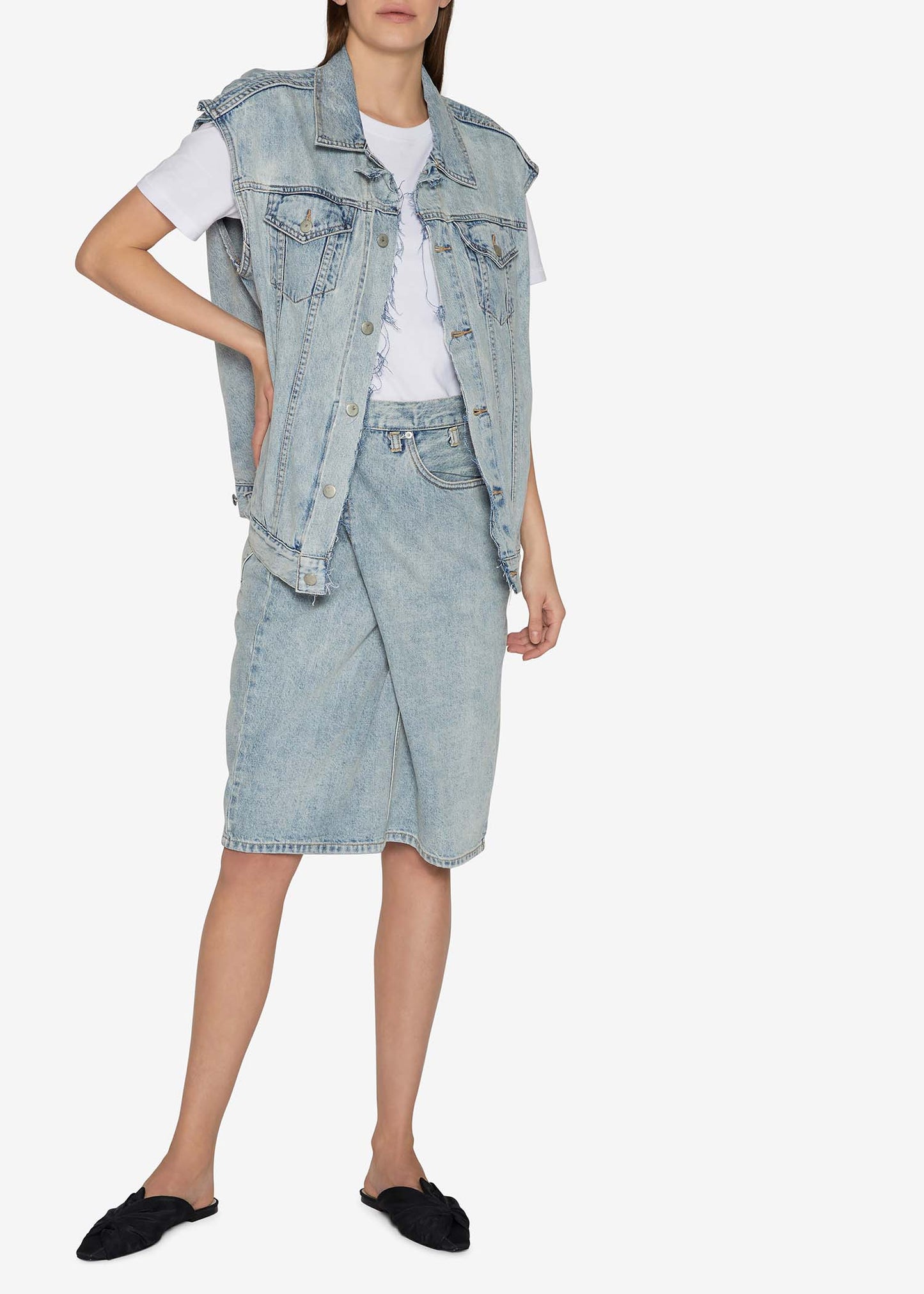 Folding Oversized Light Indigo Denim Vest Jacket