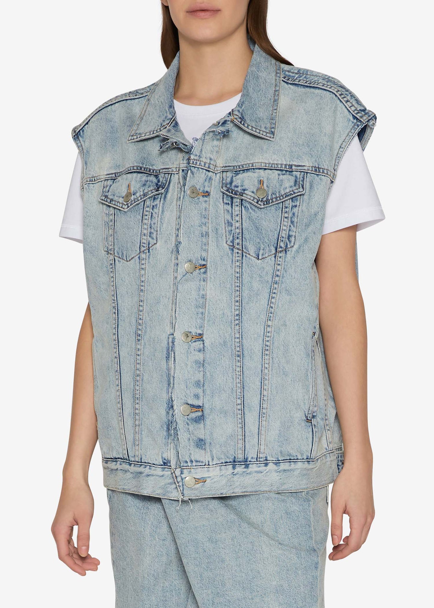 Folding Oversized Light Indigo Denim Vest Jacket
