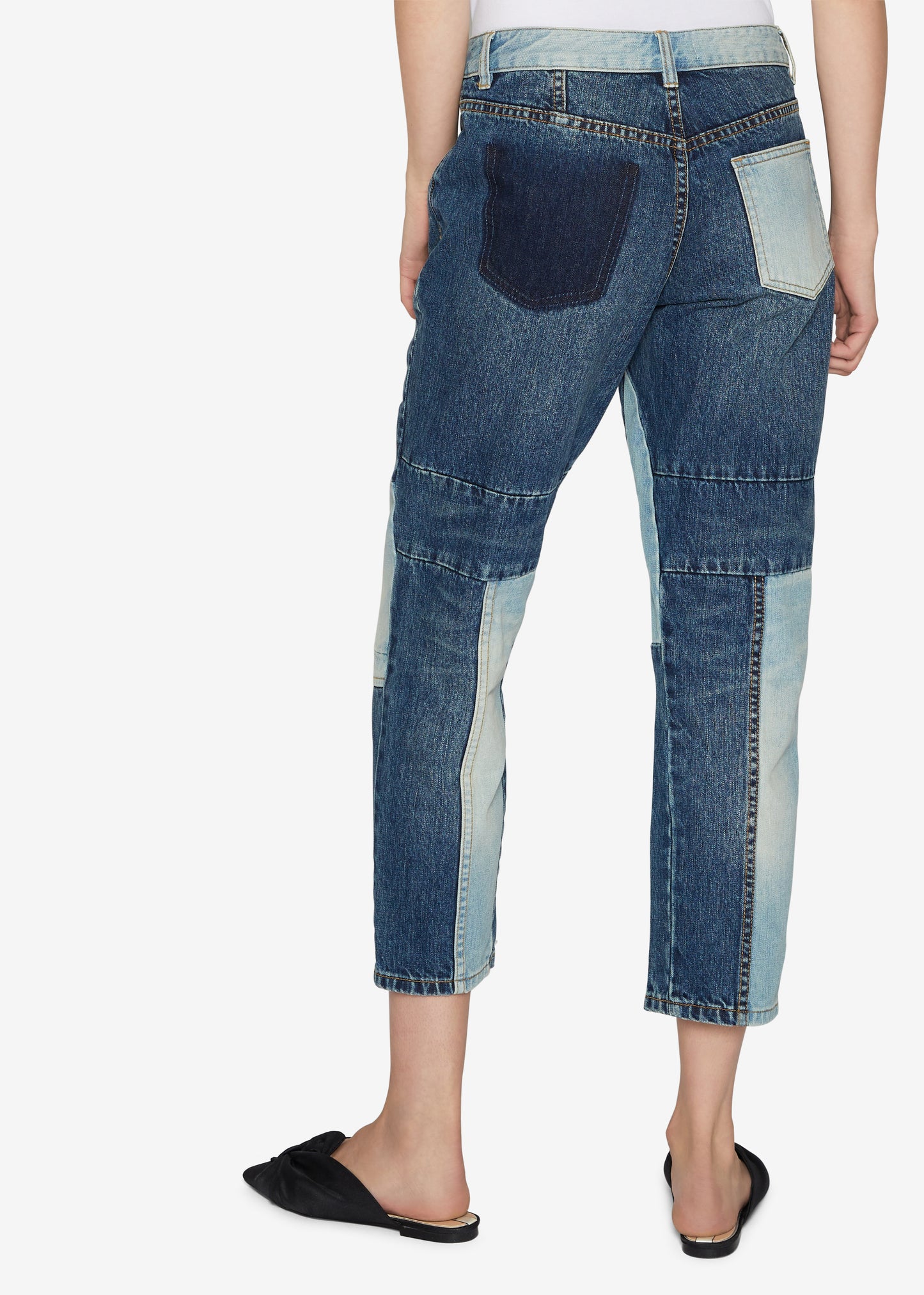 Two-tone Indigo Straight Leg Cropped Jeans